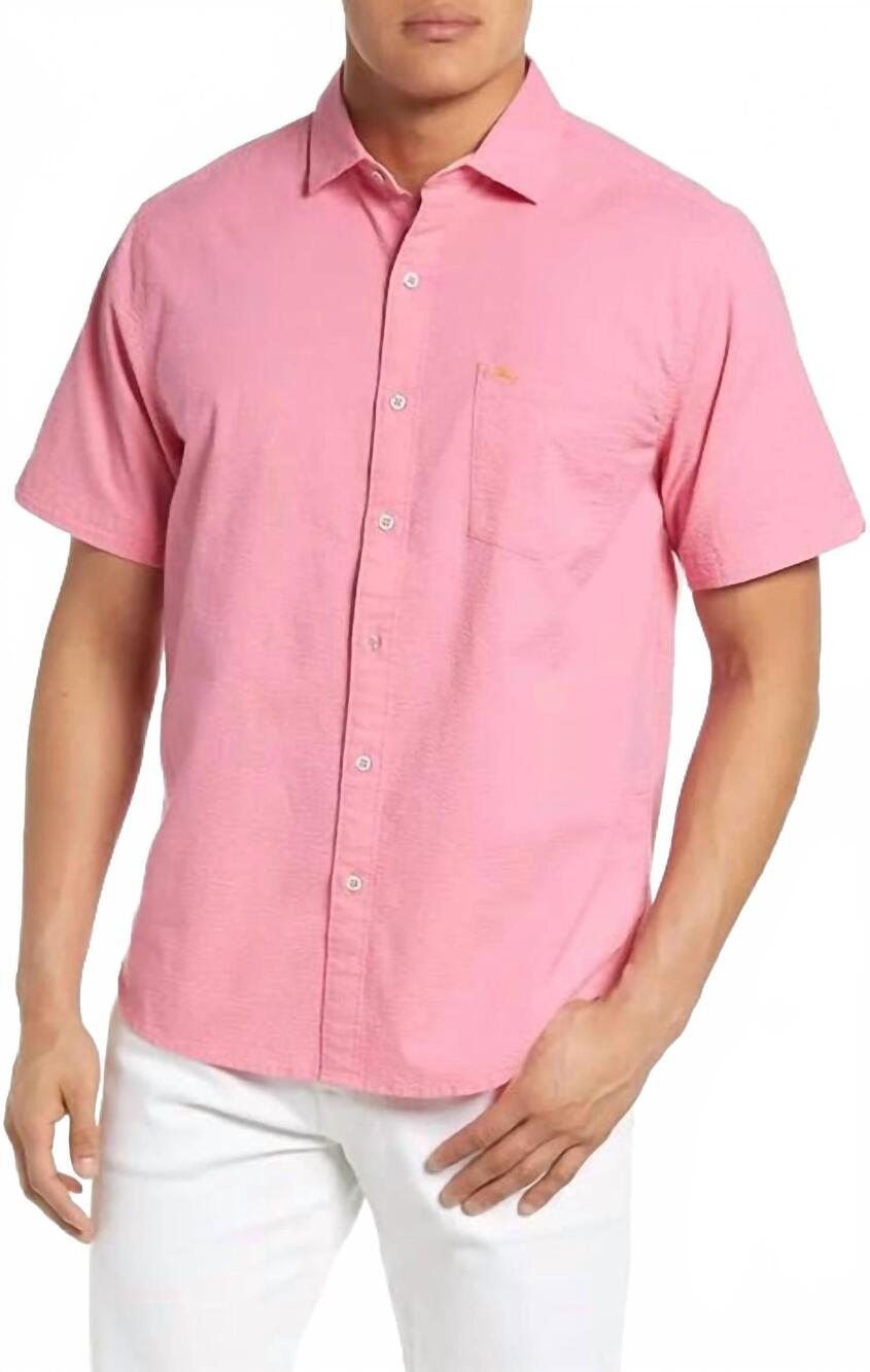 NEW TOMMY BAHAMA nova wave seersucker camp shirt in pink confetti